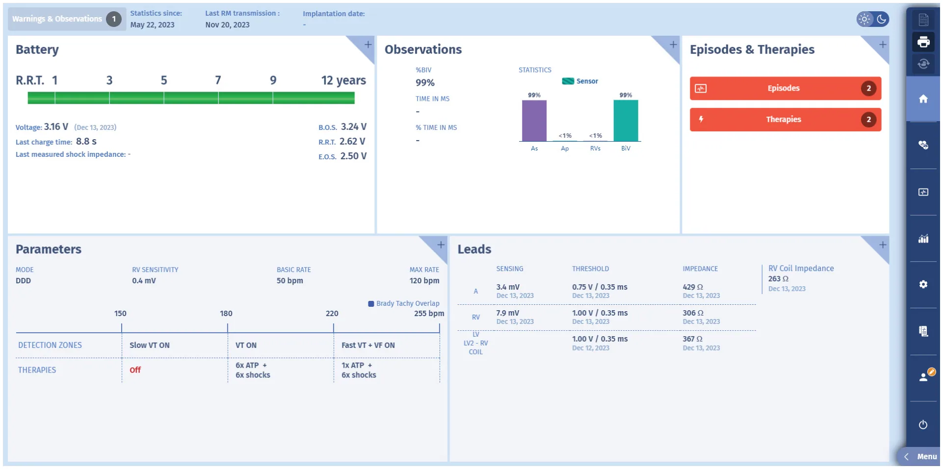 MicroPort ICD, Overview screen — Counting in the VT zone