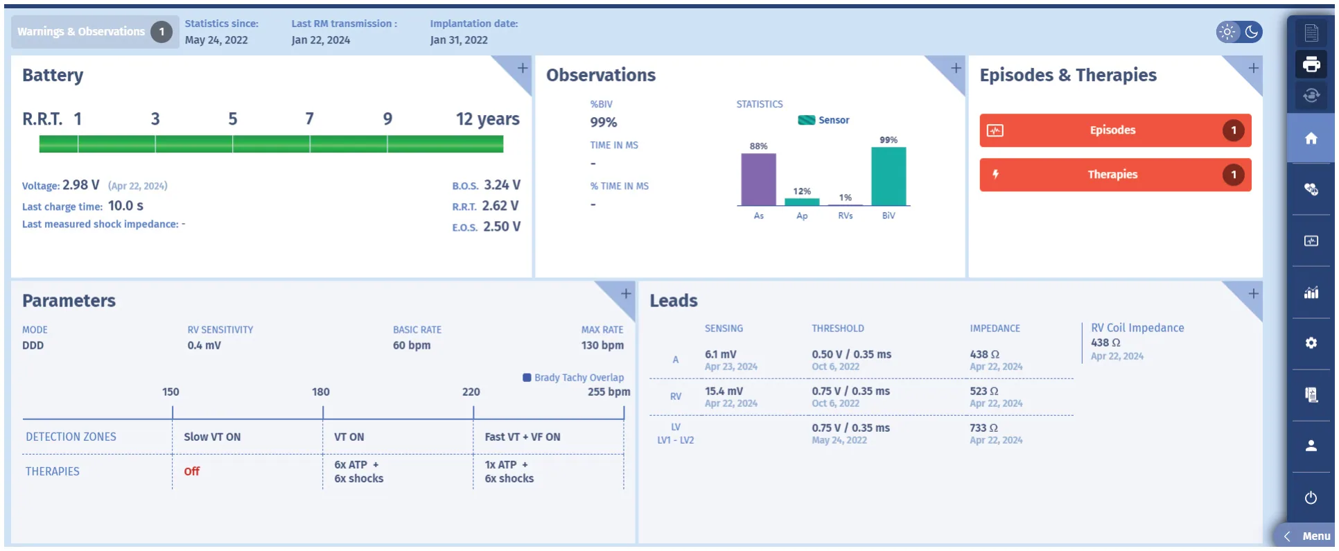 MicroPort ICD, Overview sceen — Persistence