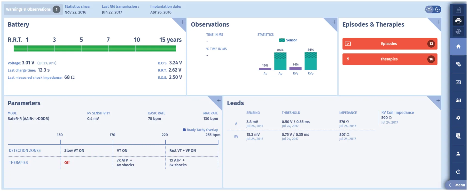 MicroPort ICD, Device interrogation — Fast tachycardia accelerated by therapy