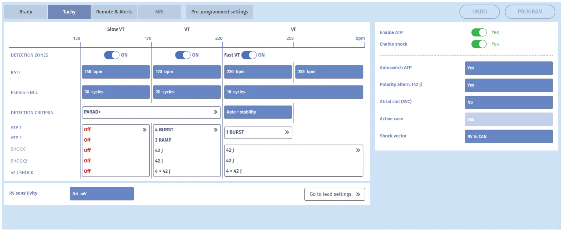 MicroPort ICD, Programming — Tachycardia and zones