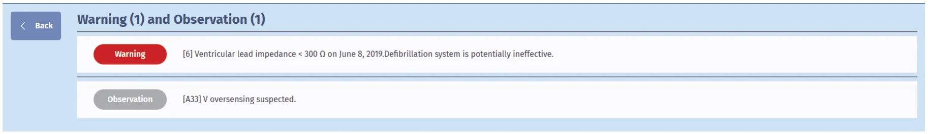 MicroPort ICD, Warning screen — Lead dysfunction