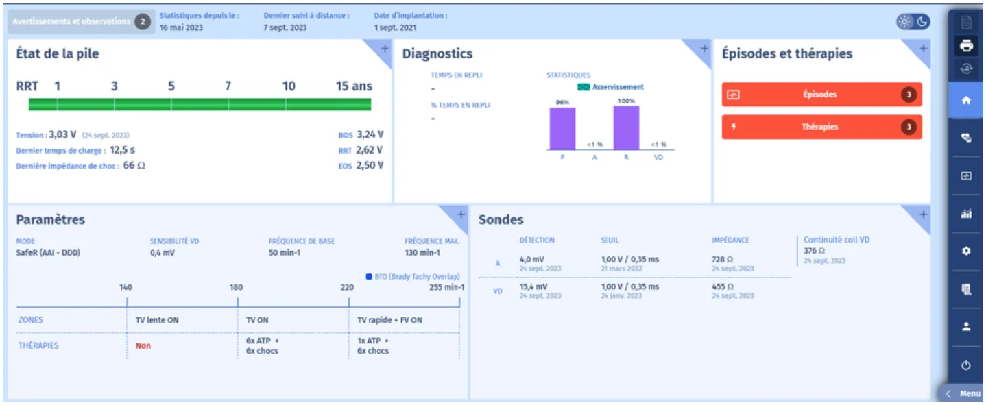 MicroPort DAI, Ecran de resumé — Compteur et diagnostic de la FV